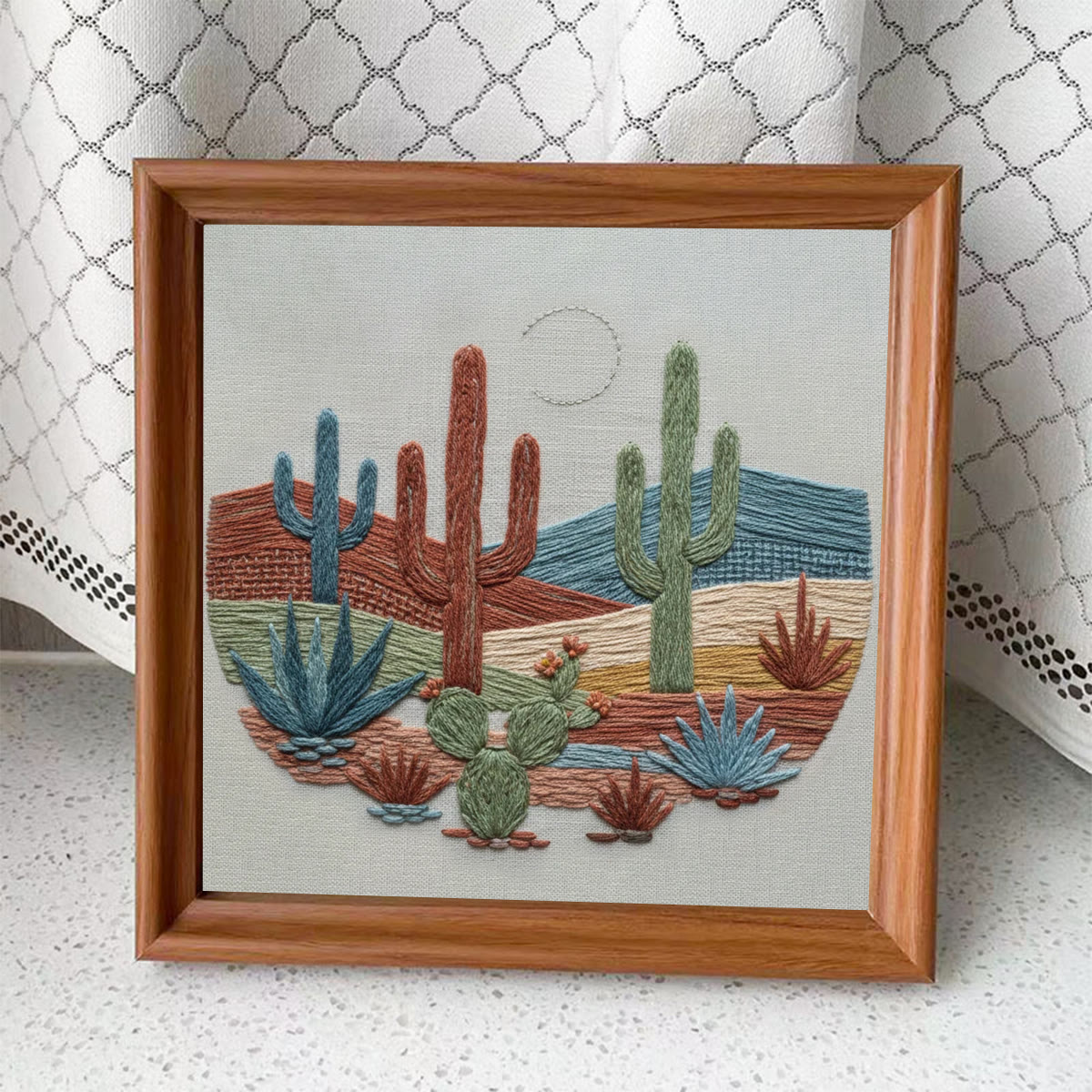 Rubbyoo Embroidery Kit - Desert Cactus Moonlit Landscape | Bohemian Home Accent | Colorful Scenic Creation - Embroidery Kit Plus An Extra Frame - image 4