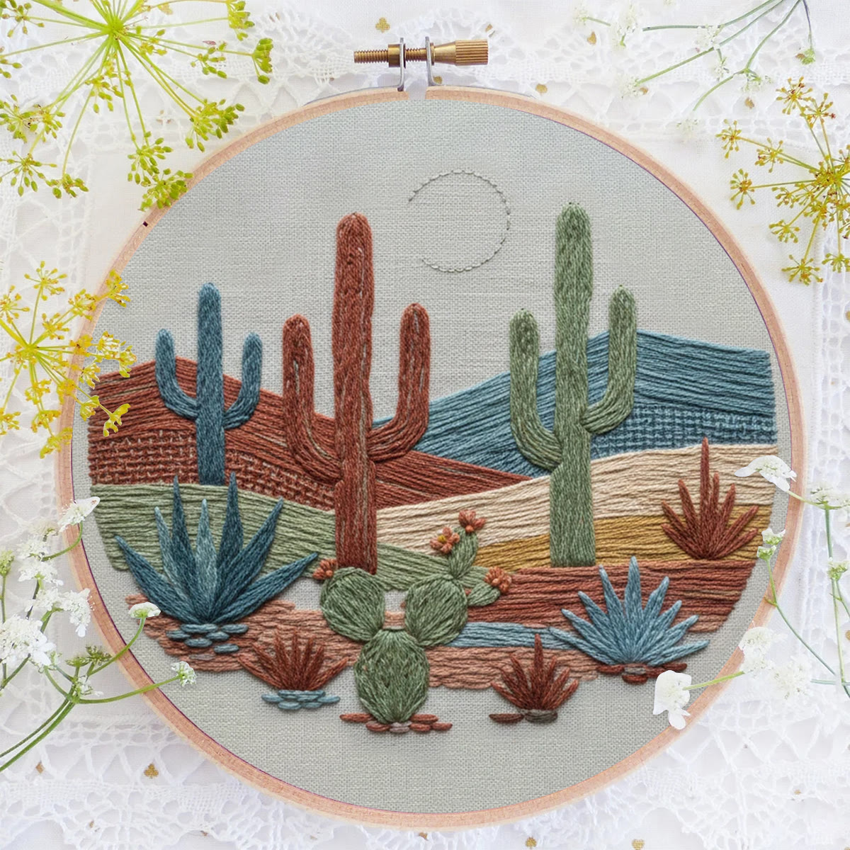 Rubbyoo Embroidery Kit - Desert Cactus Moonlit Landscape | Bohemian Home Accent | Colorful Scenic Creation - image 3