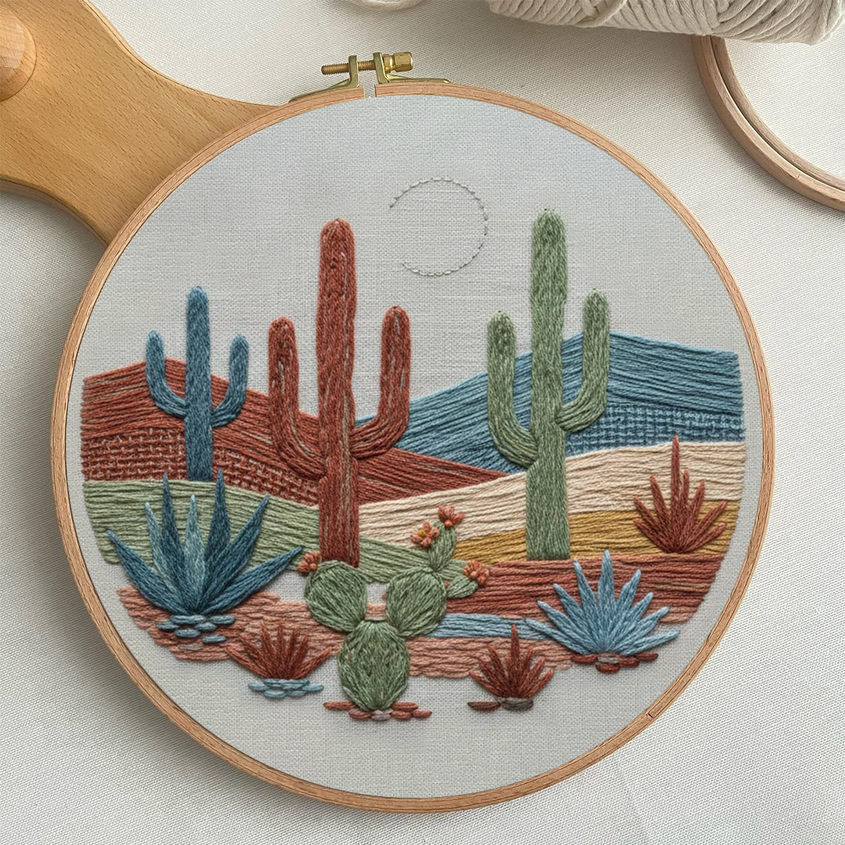 Rubbyoo Embroidery Kit - Desert Cactus Moonlit Landscape | Bohemian Home Accent | Colorful Scenic Creation - image 2