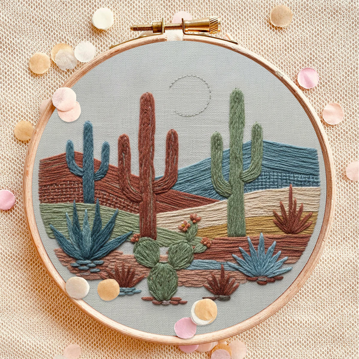 Rubbyoo Embroidery Kit - Desert Cactus Moonlit Landscape | Bohemian Home Accent | Colorful Scenic Creation - image 9