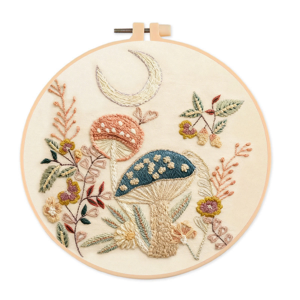 Rubbyoo Embroidery Kit - Mushroom With Moon | Diy Hoop Art | Perfect Needle Craft For Beginner  - 20*20cm - image 1