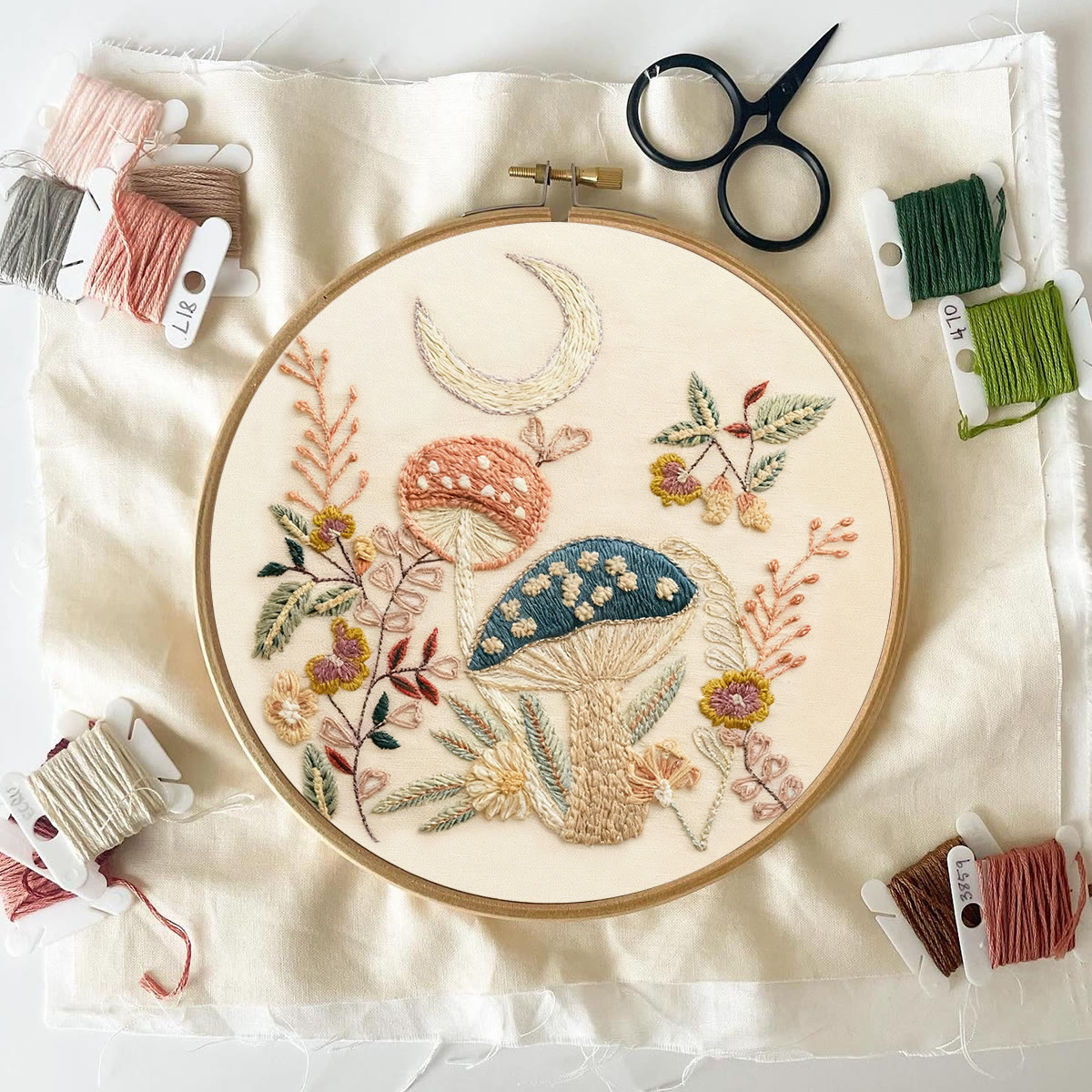 Rubbyoo Embroidery Kit - Mushroom With Moon | Diy Hoop Art | Perfect Needle Craft For Beginner  - image 2