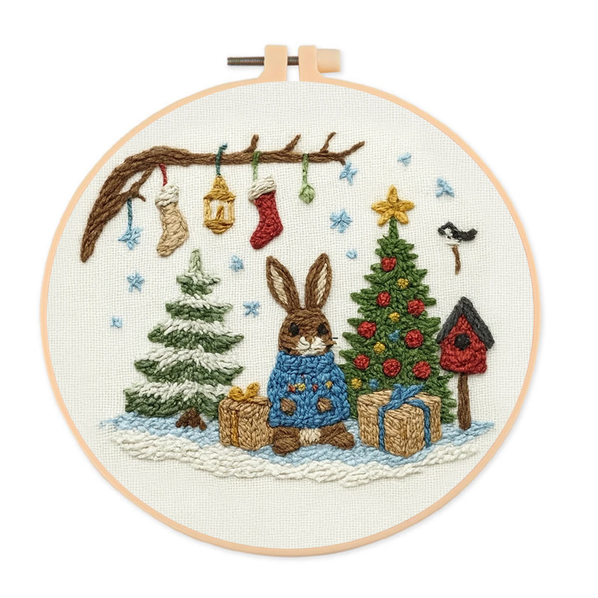 Rubbyoo Embroidery Kit - Christmas Bunny | Lovely Animal Craft  | Nice Holiday Gift Idea  - 20*20cm - image 1