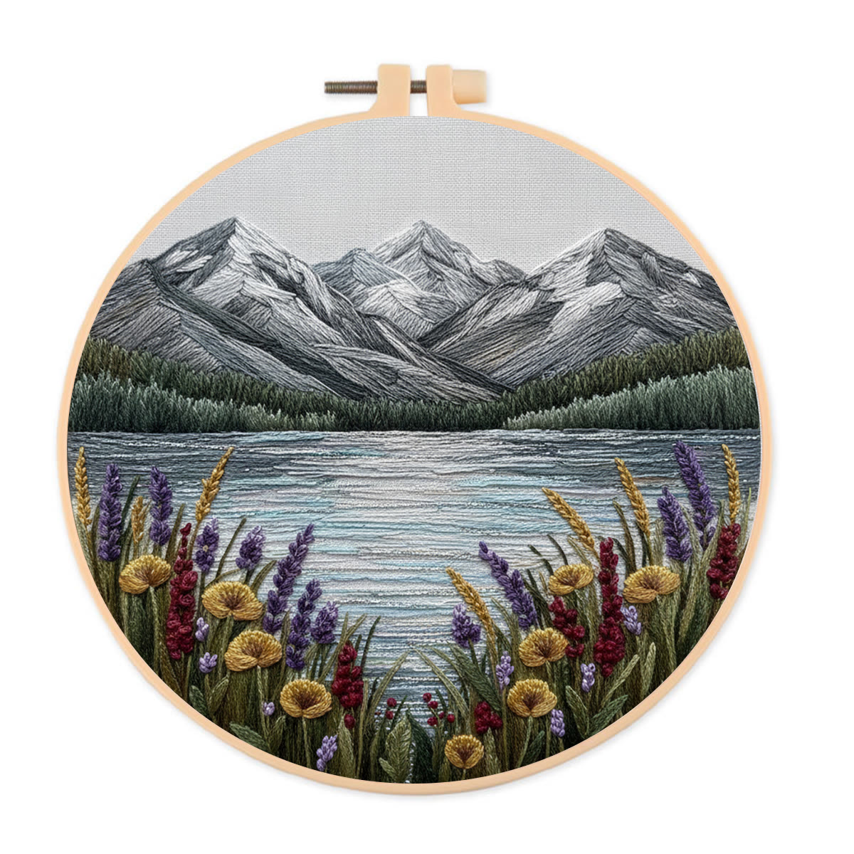 Rubbyoo Embroidery Kit - Mountain Lake | Landscape Hoop Art | Perfect Wall Hanging - 20*20cm - image 1