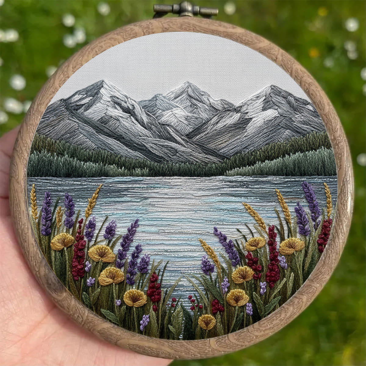 Rubbyoo Embroidery Kit - Mountain Lake | Landscape Hoop Art | Perfect Wall Hanging - image 3