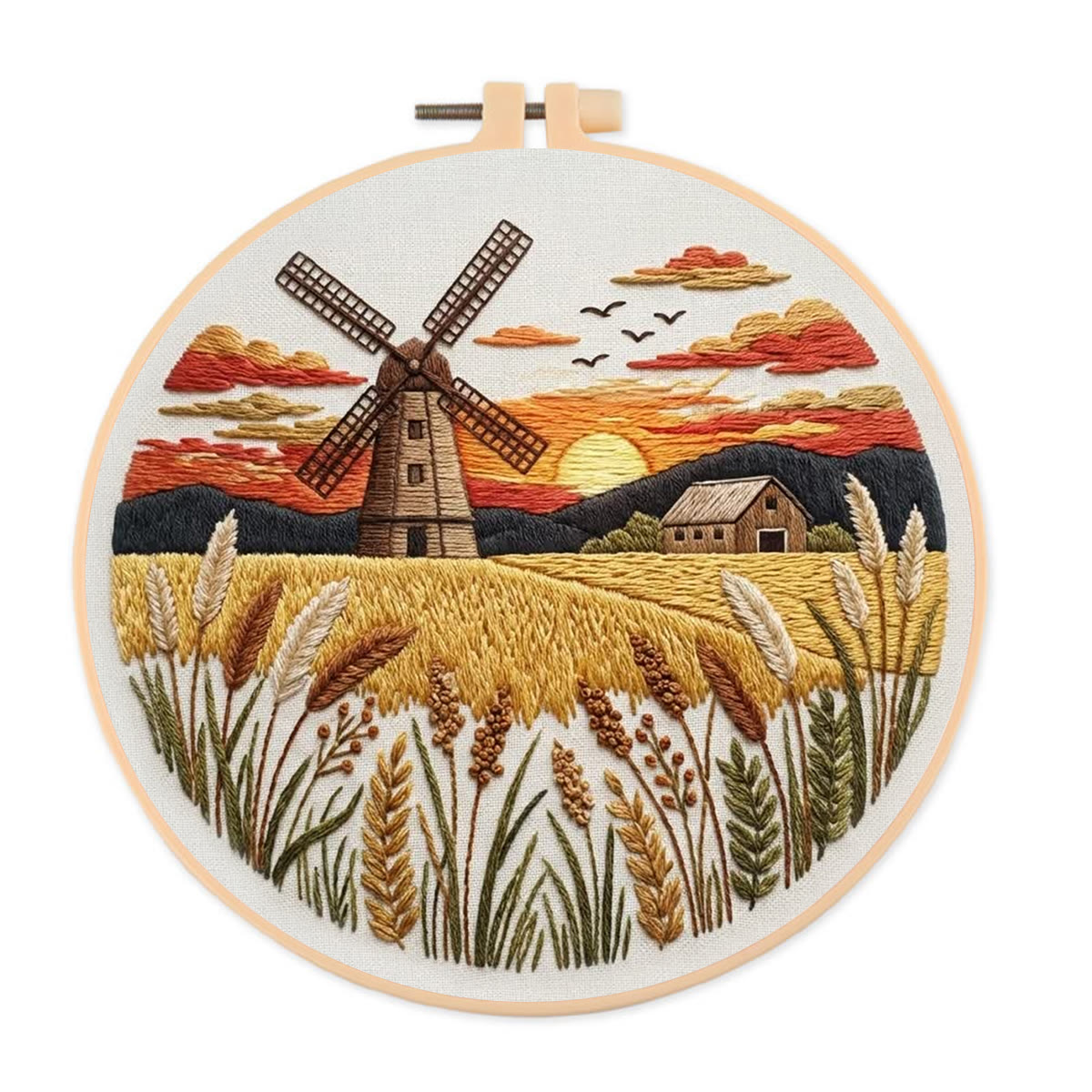 Rubbyoo Embroidery Kit - Countryside Sunset | Creative Landscape Craft | Handmade Desk Ornament - 20*20cm - image 1