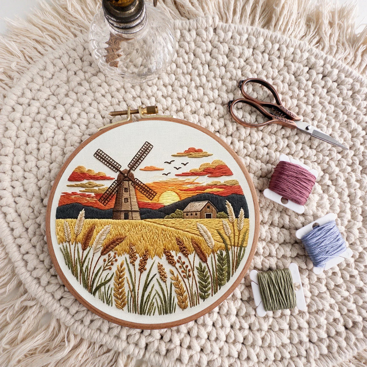 Rubbyoo Embroidery Kit - Countryside Sunset | Creative Landscape Craft | Handmade Desk Ornament - image 9