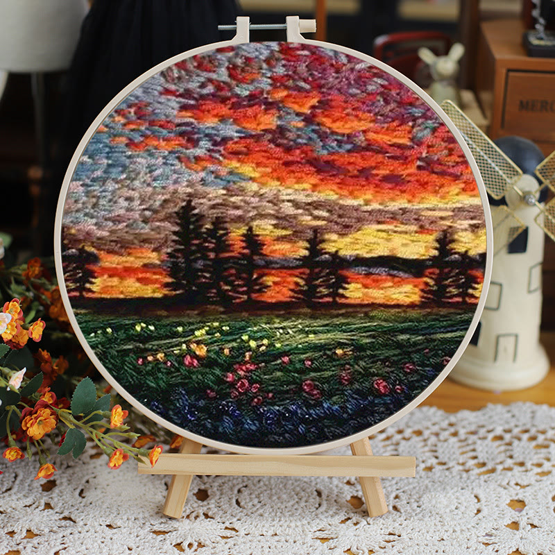 Rubbyoo Embroidery Kit - Majestic Landscape Series | Unique Needle Artwork | Perfect Wall Decoration - 15*15cm - Stunning Sunset - image 3