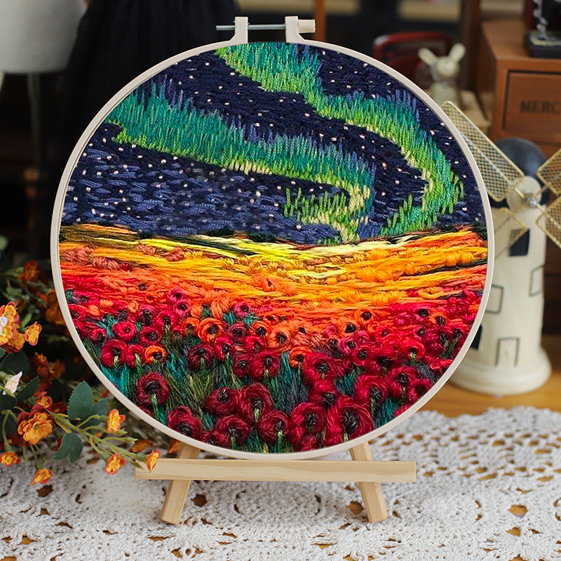 Rubbyoo Embroidery Kit - Majestic Landscape Series | Unique Needle Artwork | Perfect Wall Decoration - 15*15cm - Aurora and Rose - image 6