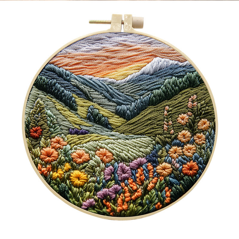 Rubbyoo Embroidery Kit - Floral Mountain Scenery | Charming Needle Art | Nice Handmade Gift - 15*15cm - #2 - image 3