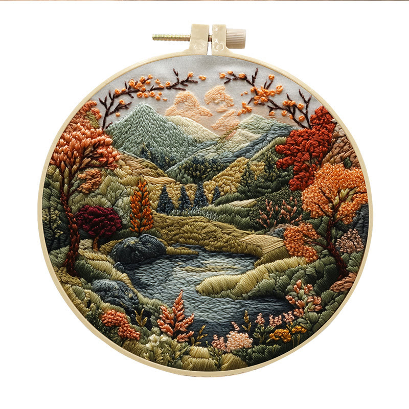 Rubbyoo Embroidery Kit - Floral Mountain Scenery | Charming Needle Art | Nice Handmade Gift - 15*15cm - #1 - image 2