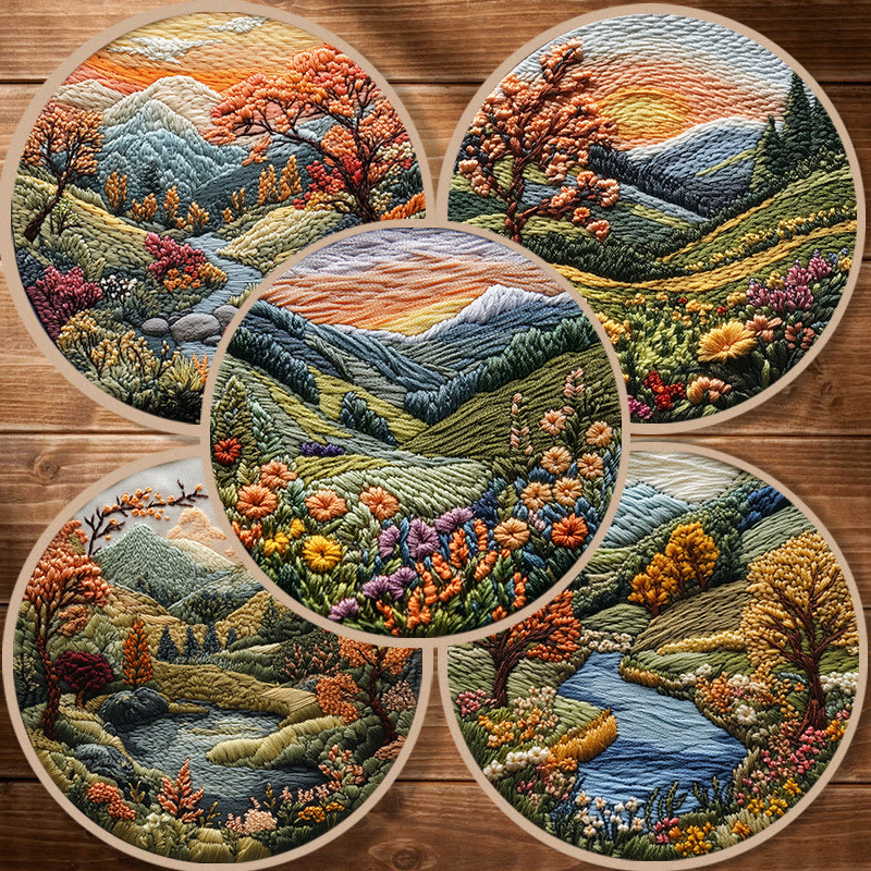 Rubbyoo Embroidery Kit - Floral Mountain Scenery | Charming Needle Art | Nice Handmade Gift - image 1