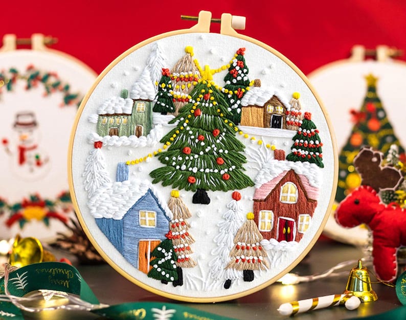 Rubbyoo Embroidery Kit - Happy Christmas Town Series | Diy Holiday Hoop Art | Perfect Home Ornament - 20*20cm - #1 - image 2