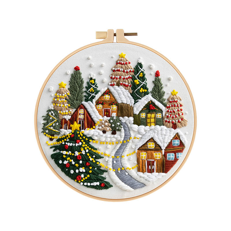 Rubbyoo Embroidery Kit - Happy Christmas Town Series | Diy Holiday Hoop Art | Perfect Home Ornament - image 1