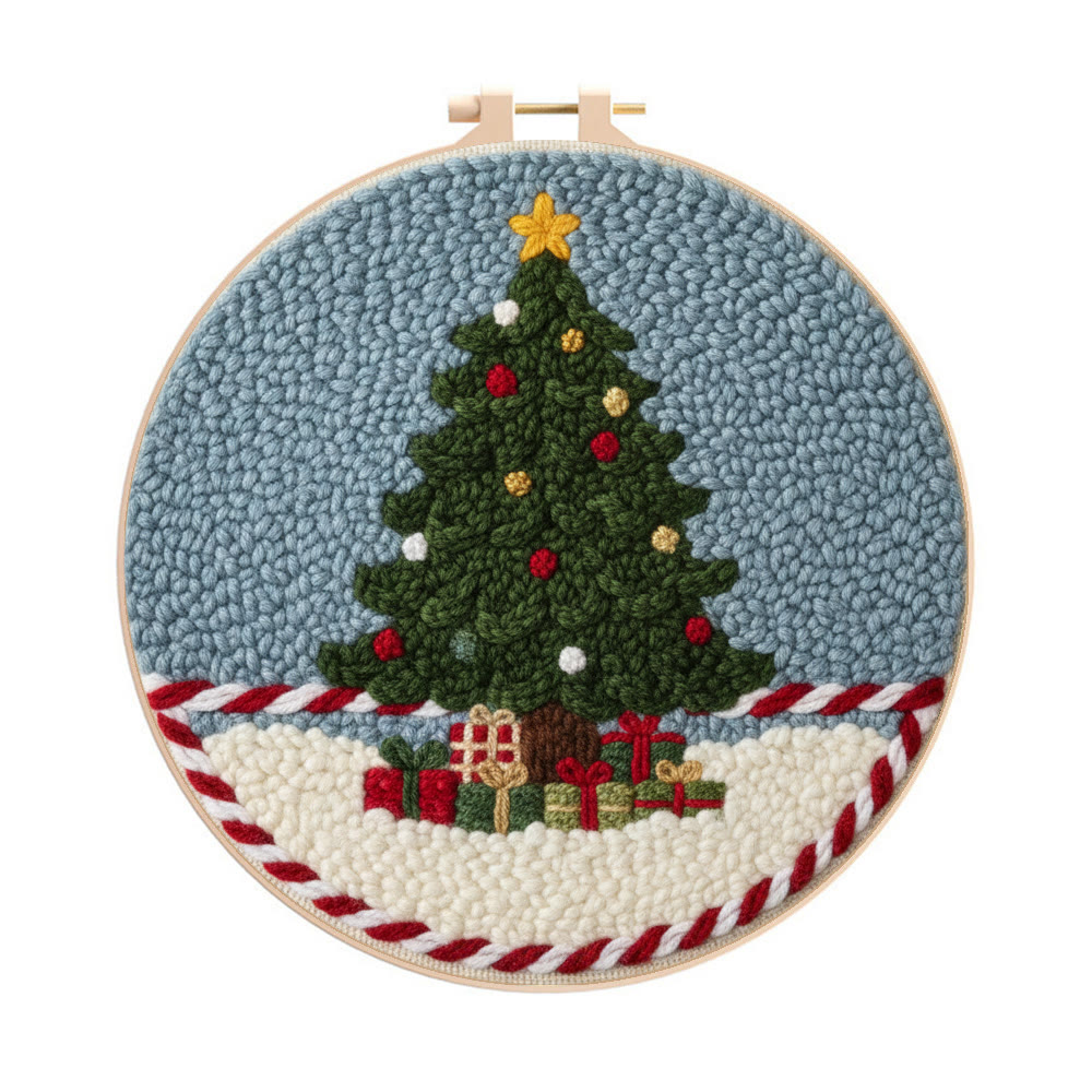 Festive Christmas Tree Punch Needle Kit – Beginner-Friendly Project | Cheerful Holiday Accent - 8 inch Hoop Kit - image 1