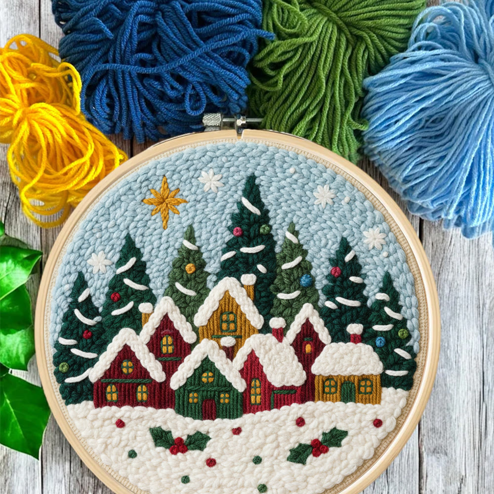 Twinkling Snowy Village Punch Needle Kit – Handmade Gift | Charming Seasonal Wall Piece - image 3