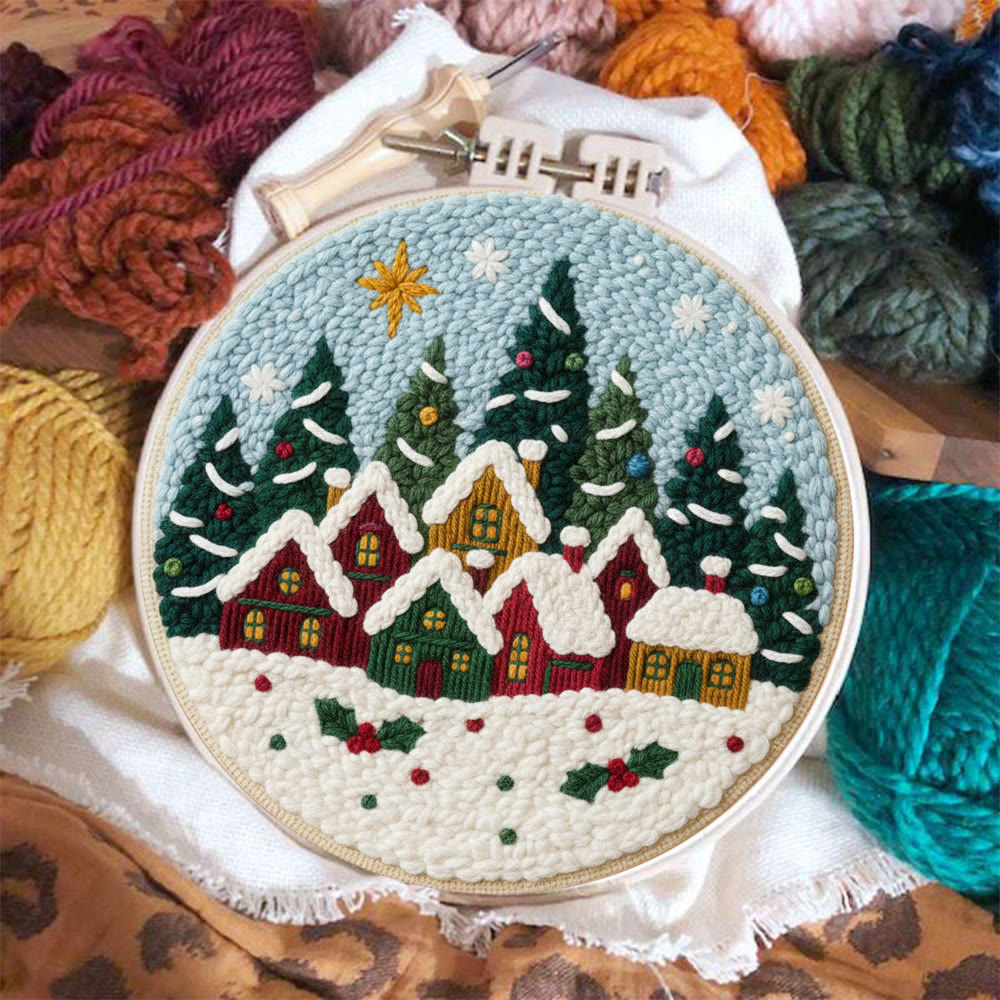 Twinkling Snowy Village Punch Needle Kit – Handmade Gift | Charming Seasonal Wall Piece - image 2