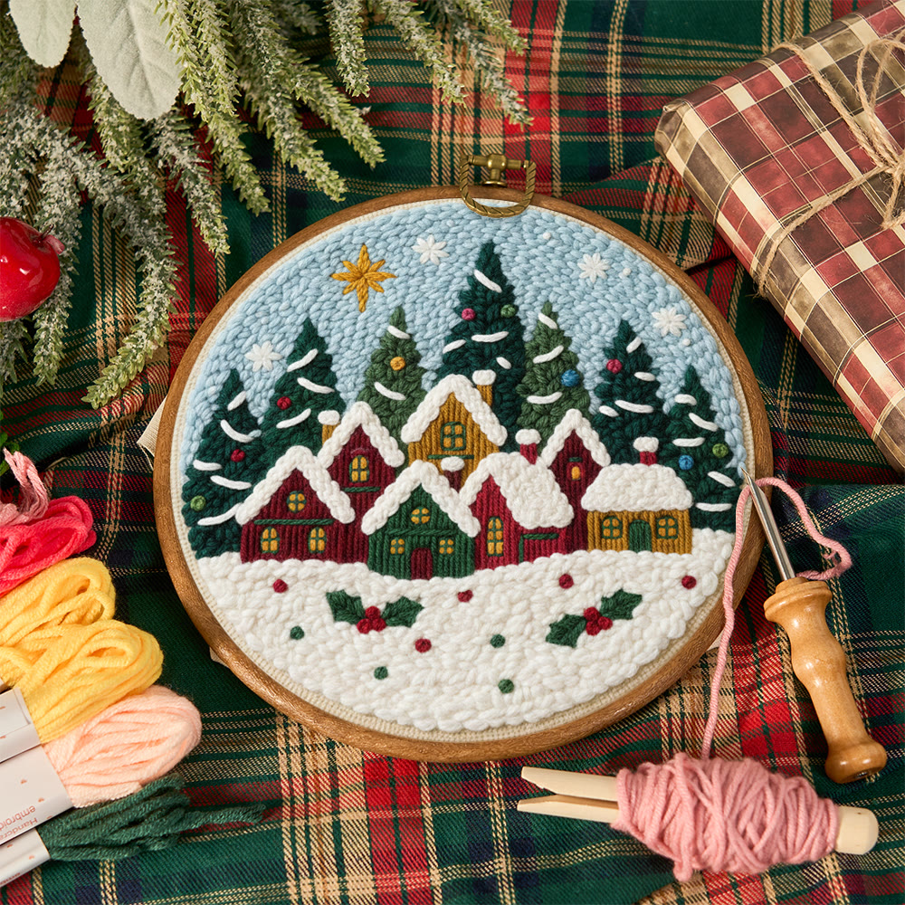 Twinkling Snowy Village Punch Needle Kit – Handmade Gift | Charming Seasonal Wall Piece - image 12