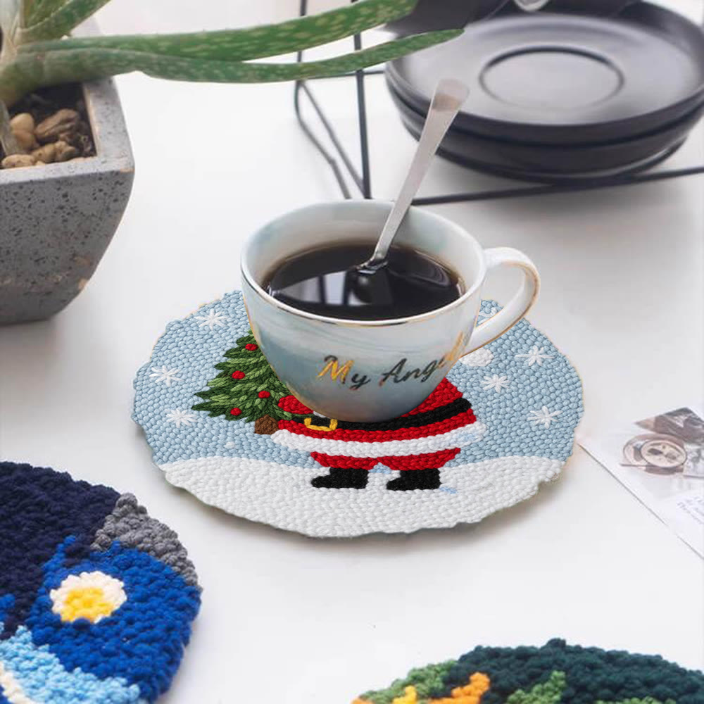 Snowy Santa With Christmas Tree Punch Needle Kit – Artisanal Gift | Cheerful Holiday Decor - image 5