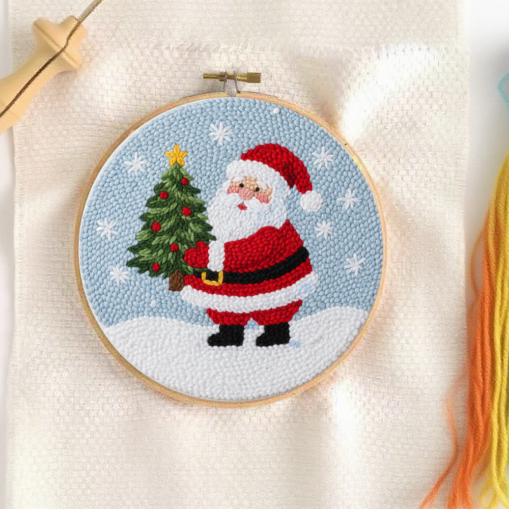 Snowy Santa With Christmas Tree Punch Needle Kit – Artisanal Gift | Cheerful Holiday Decor - image 2