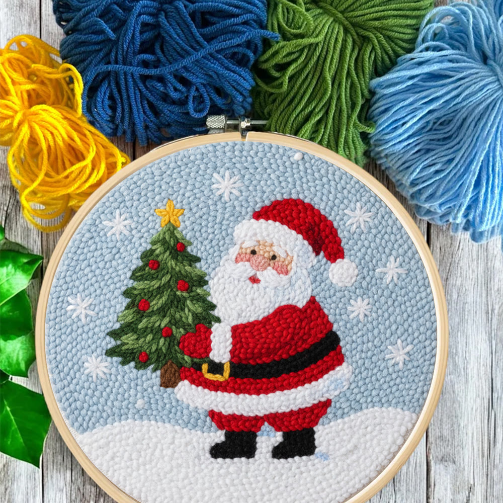 Snowy Santa With Christmas Tree Punch Needle Kit – Artisanal Gift | Cheerful Holiday Decor - image 8