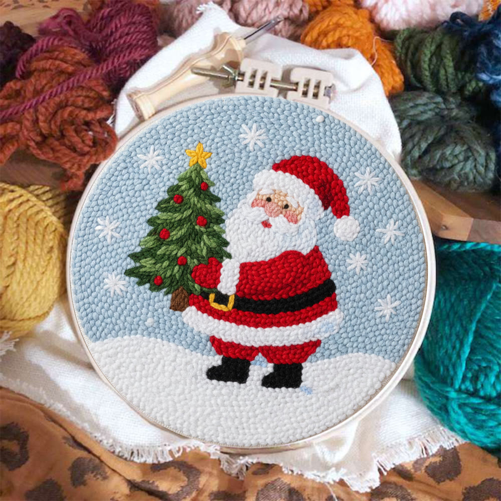 Snowy Santa With Christmas Tree Punch Needle Kit – Artisanal Gift | Cheerful Holiday Decor - image 3