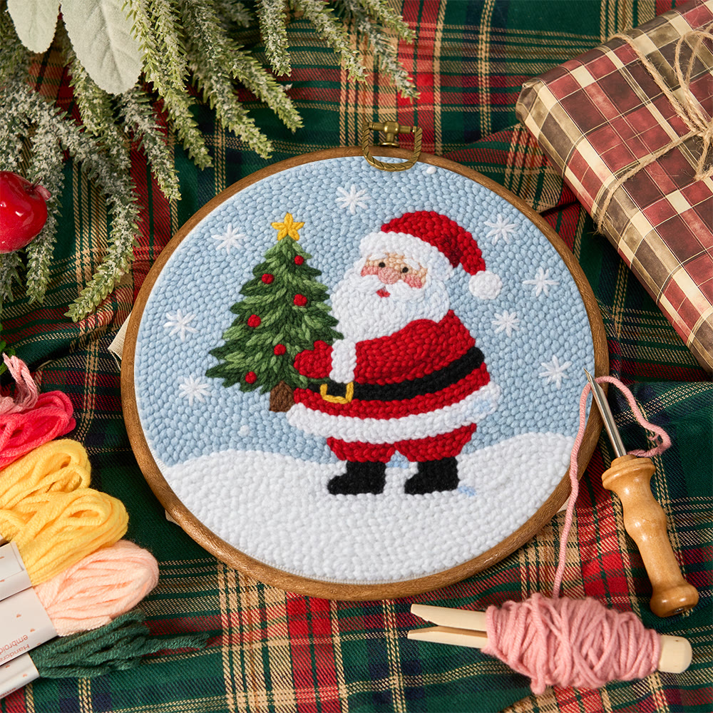 Snowy Santa With Christmas Tree Punch Needle Kit – Artisanal Gift | Cheerful Holiday Decor - image 12
