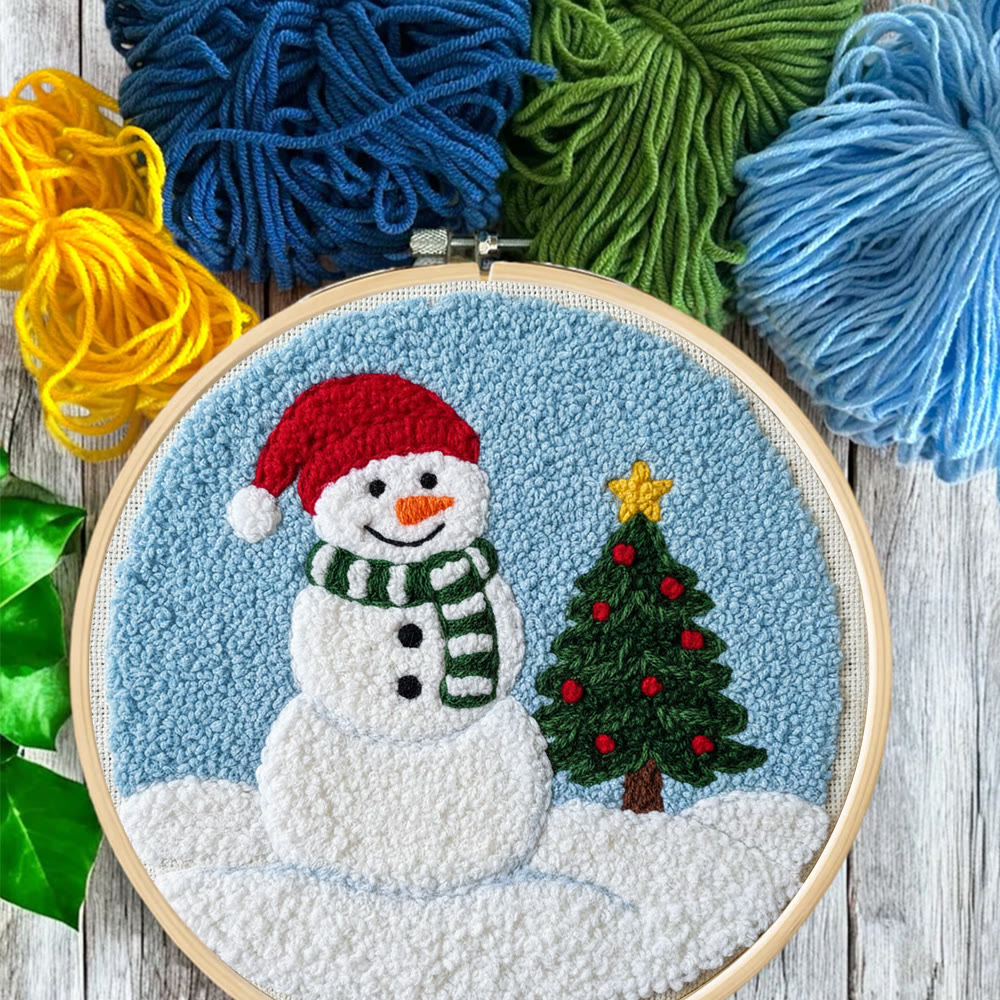Santa-Hatted Snowman Tree Punch Needle Kit – Beginner Handcraft | Festive Decor Piece - image 3