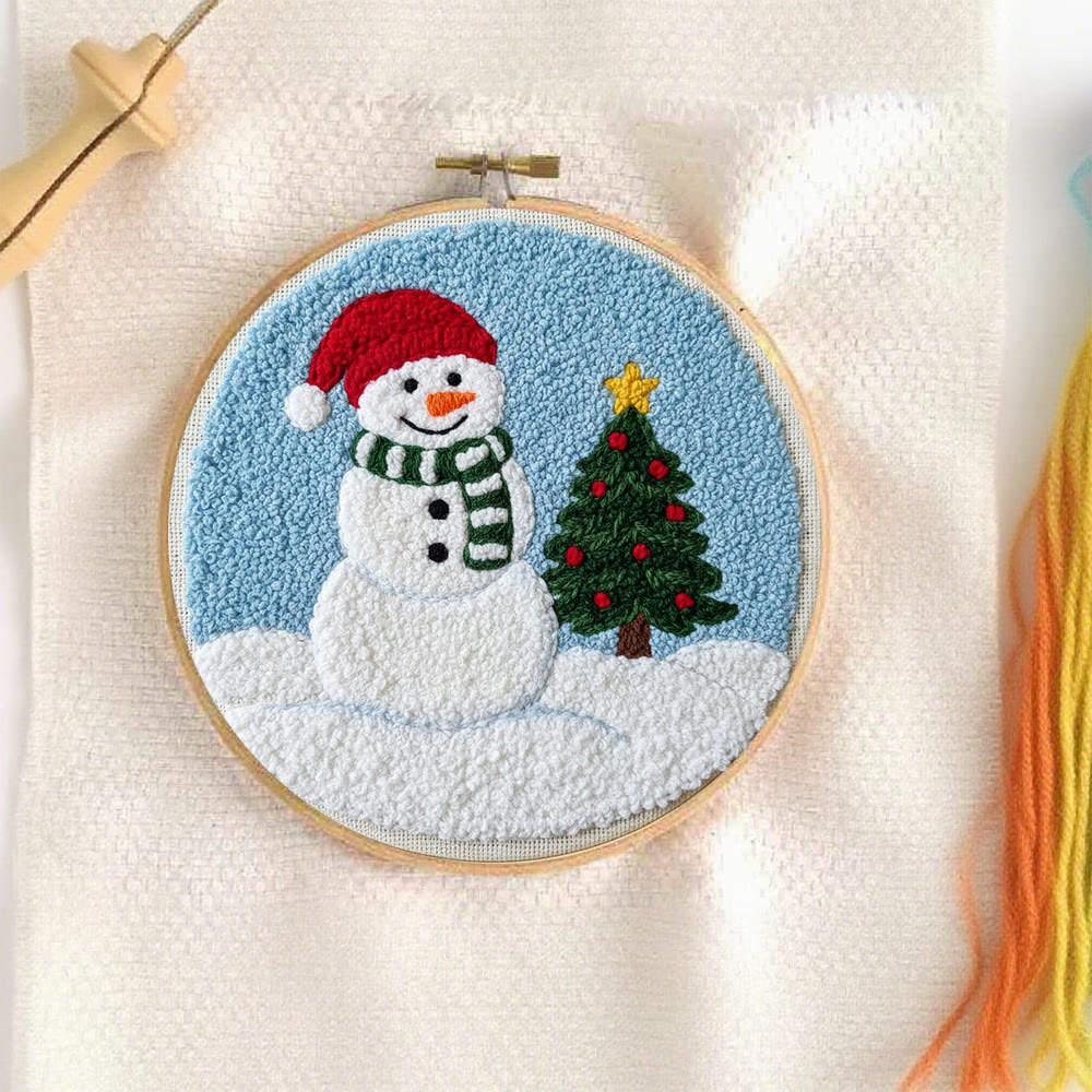 Santa-Hatted Snowman Tree Punch Needle Kit – Beginner Handcraft | Festive Decor Piece - image 2