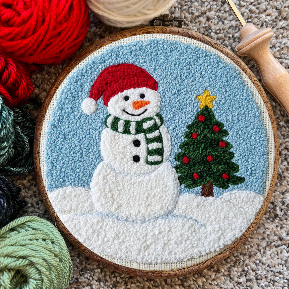 Santa-Hatted Snowman Tree Punch Needle Kit – Beginner Handcraft | Festive Decor Piece - image 9