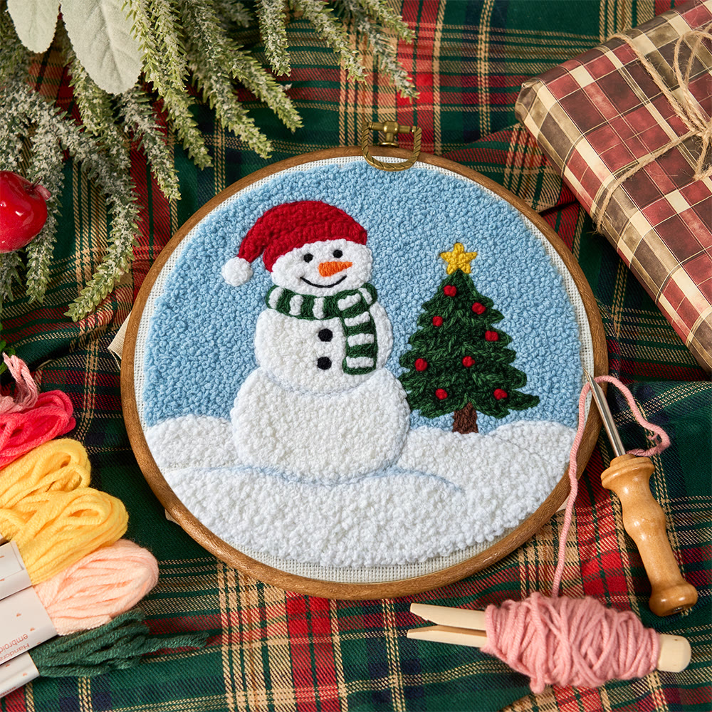 Santa-Hatted Snowman Tree Punch Needle Kit – Beginner Handcraft | Festive Decor Piece - image 12