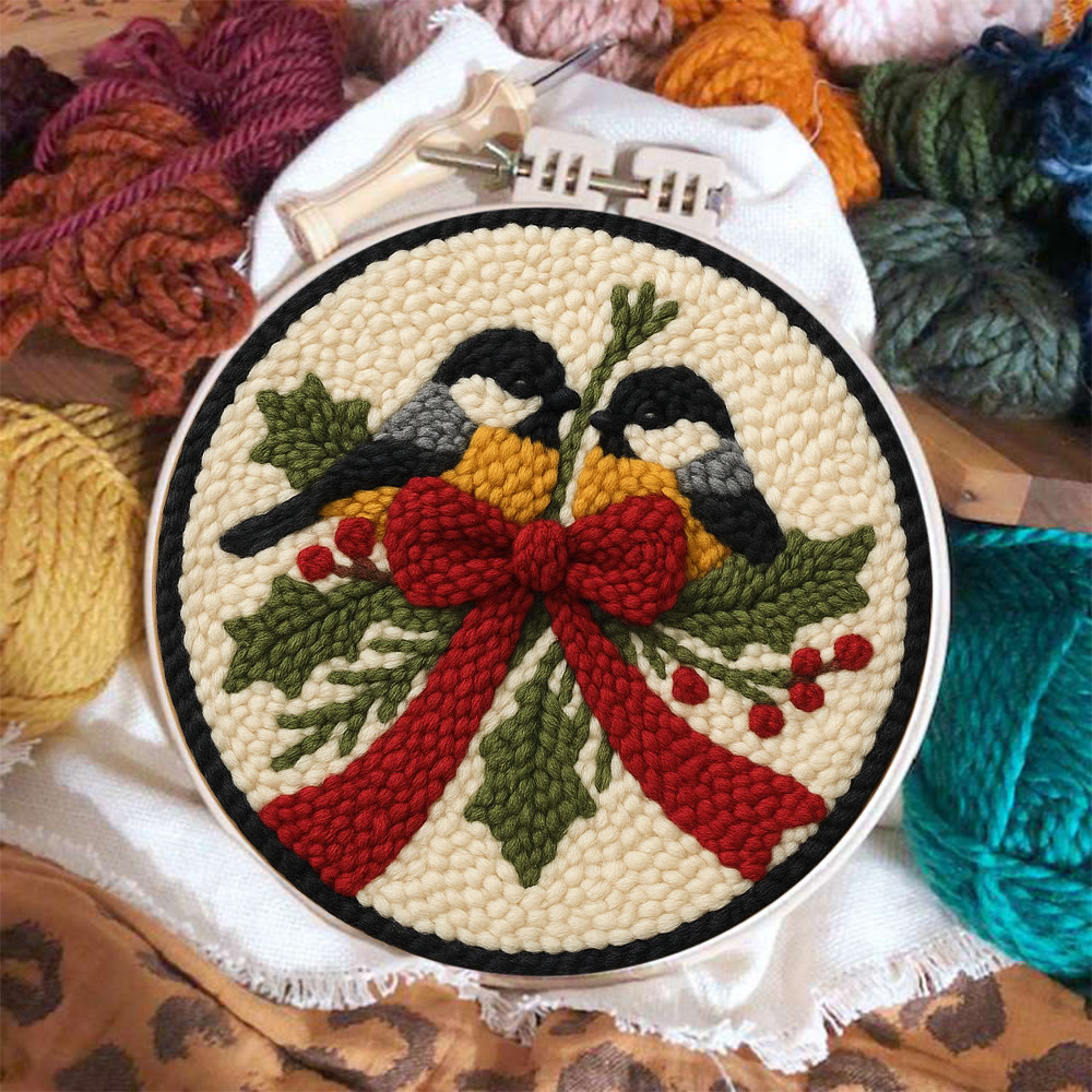 Twin Chickadees Holly Punch Needle Kit – Entry-Level Handcraft | Christmas Home Hanging Craft - image 2