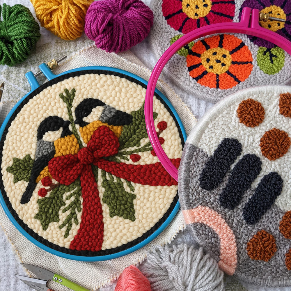 Twin Chickadees Holly Punch Needle Kit – Entry-Level Handcraft | Christmas Home Hanging Craft - image 10