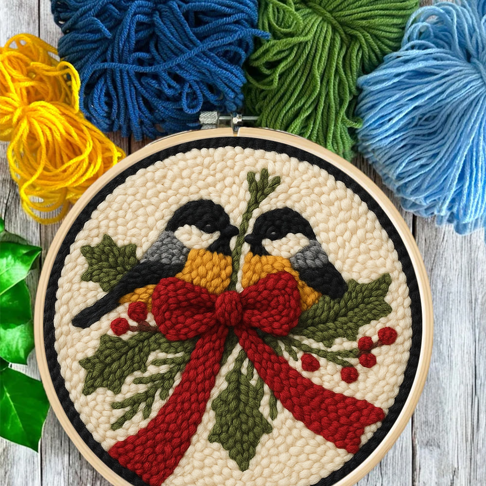 Twin Chickadees Holly Punch Needle Kit – Entry-Level Handcraft | Christmas Home Hanging Craft - image 8