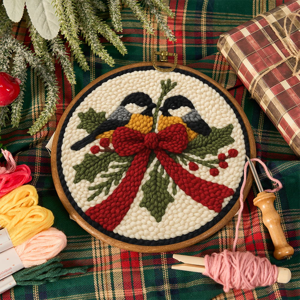 Twin Chickadees Holly Punch Needle Kit – Entry-Level Handcraft | Christmas Home Hanging Craft - image 12