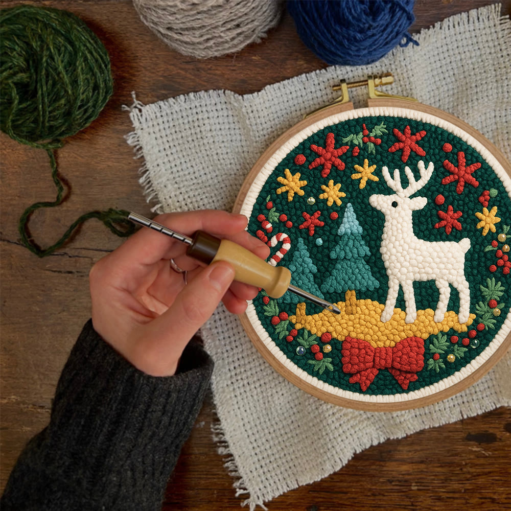 Jolly White Reindeer Christmas Punch Needle Kit – Exquisite Decor Piece | Ideal Gift For Her - image 2