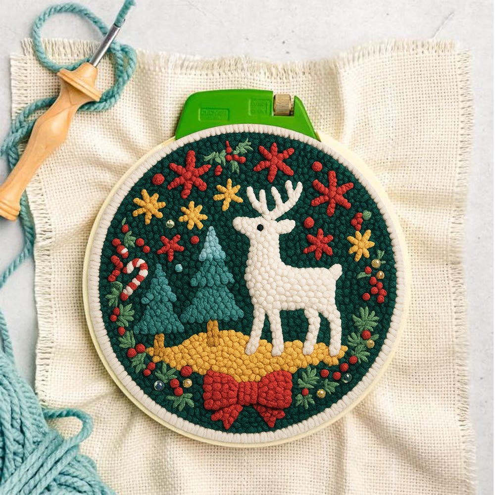 Jolly White Reindeer Christmas Punch Needle Kit – Exquisite Decor Piece | Ideal Gift For Her - image 6