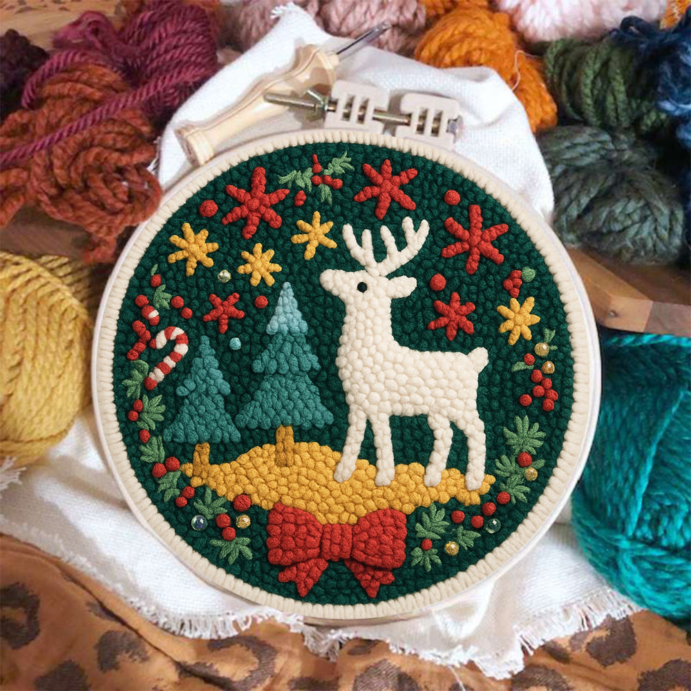 Jolly White Reindeer Christmas Punch Needle Kit – Exquisite Decor Piece | Ideal Gift For Her - image 3