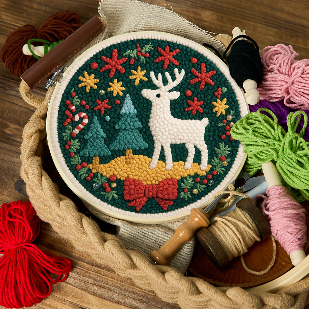 Jolly White Reindeer Christmas Punch Needle Kit – Exquisite Decor Piece | Ideal Gift For Her - image 12