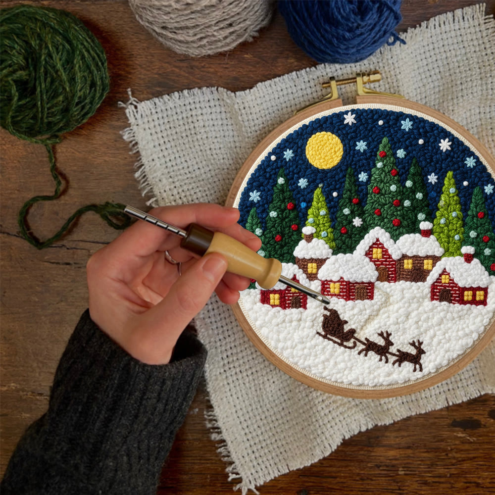 Moonlit Christmas Village Sled Punch Needle Kit – Beginner Hoop Art | Personalized Christmas Gift for Her - image 2