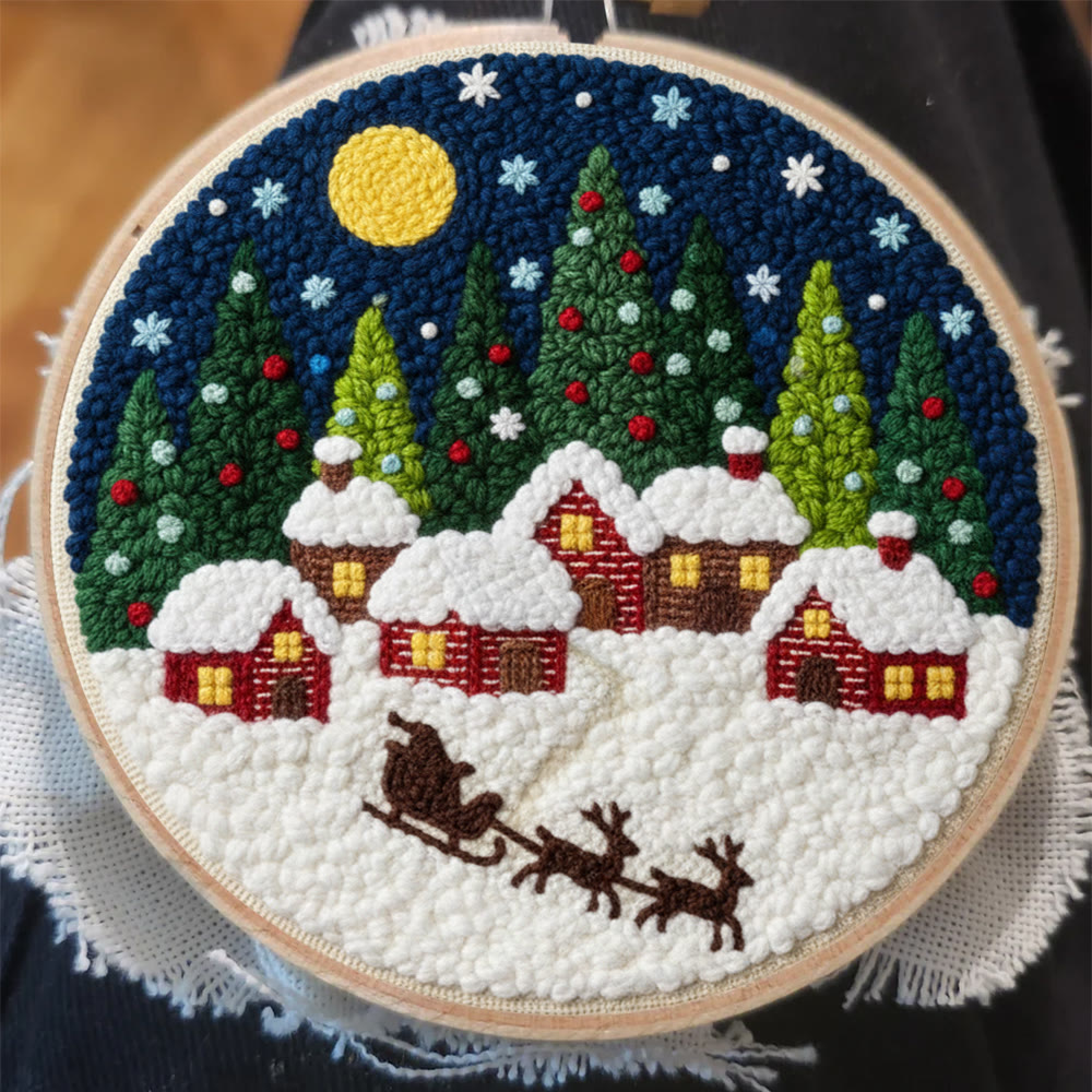 Moonlit Christmas Village Sled Punch Needle Kit – Beginner Hoop Art | Personalized Christmas Gift for Her - image 6