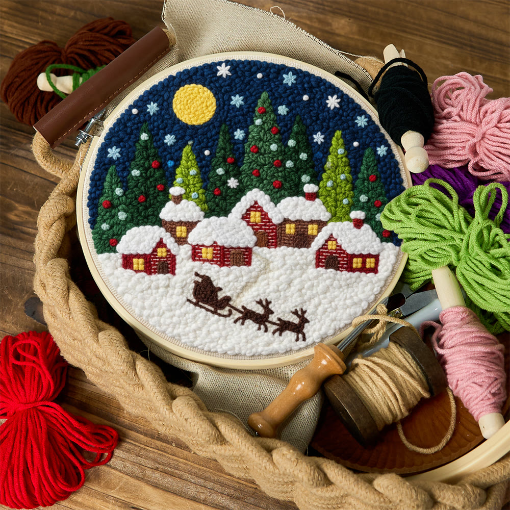 Moonlit Christmas Village Sled Punch Needle Kit – Beginner Hoop Art | Personalized Christmas Gift for Her - image 12