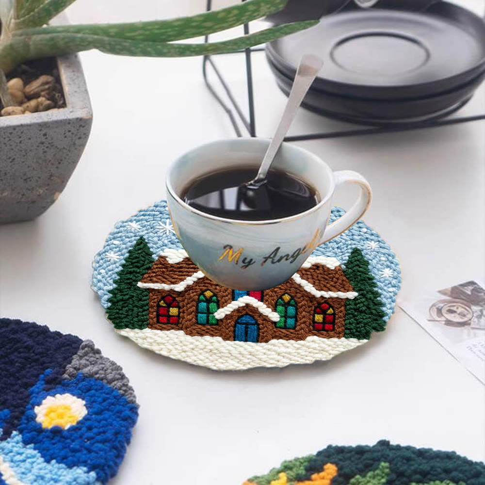 Snowy Stained-glass Church Punch Needle Kit – Novice Needlecraft Hoop | Cozy Winter Home Hanging - image 5