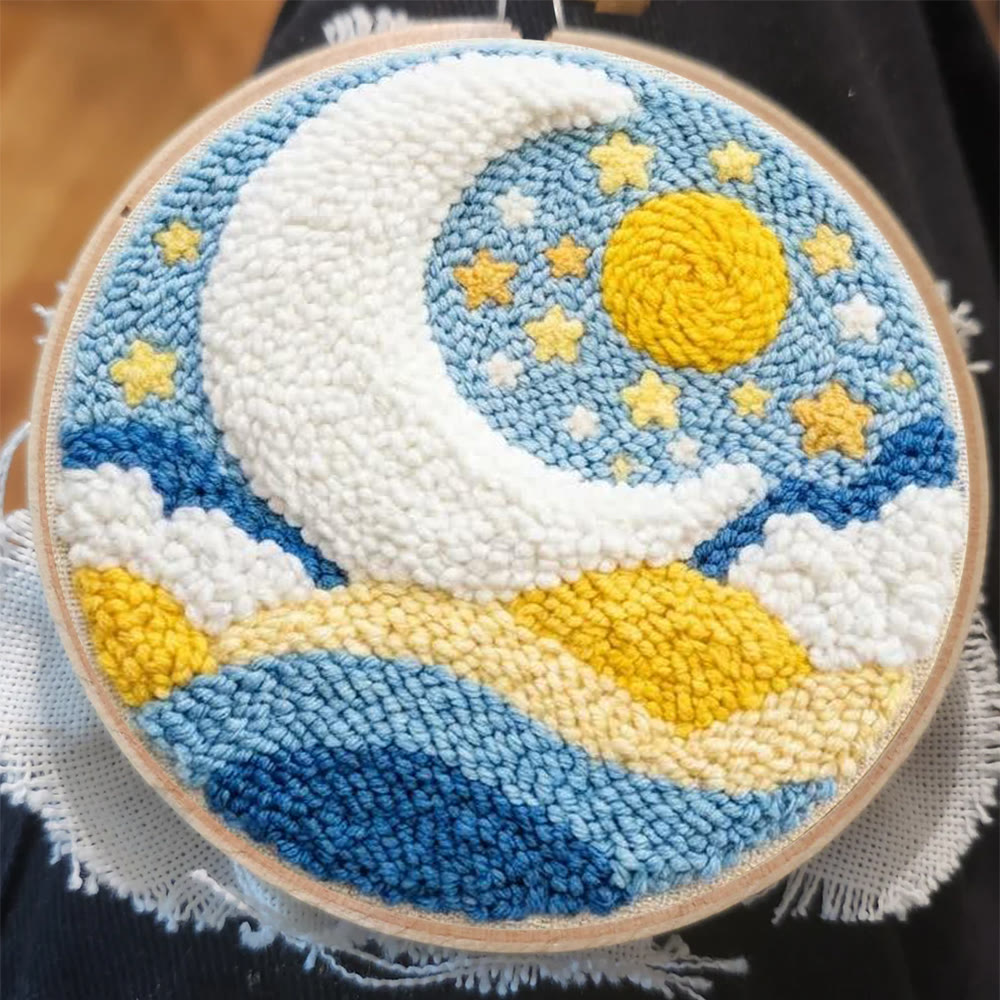 Starry Moon And Clouds Punch Needle Kit – Creative Diy Hoop Project | Unique Creative Project - image 2