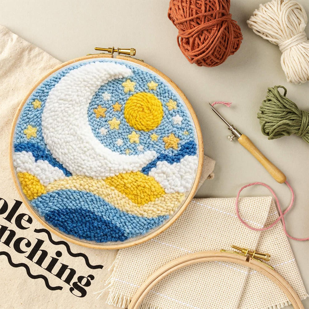Starry Moon And Clouds Punch Needle Kit – Creative Diy Hoop Project | Unique Creative Project - image 10