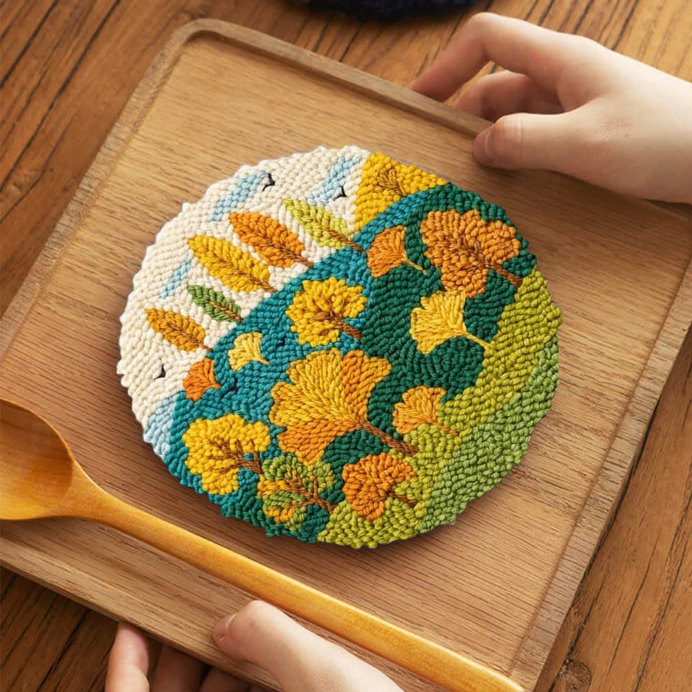 Autumnal Colorful Woods Punch Needle Kit – Easy Diy Creation | Delightful Art Gift - 5 inch Coaster Kit - image 4