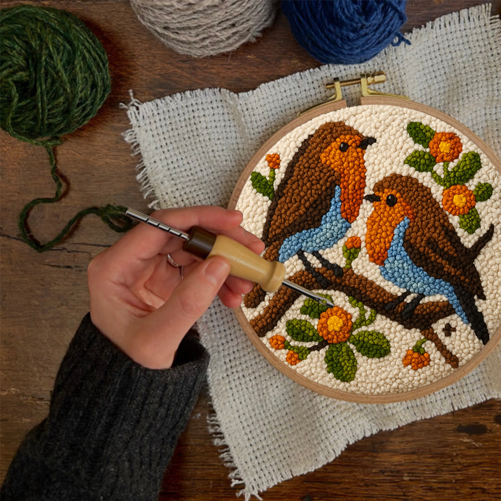 Twin Songbirds Floral Branch Punch Needle Kit – Diy Hand Embroidery | Elegant Home Decor Accent - image 2