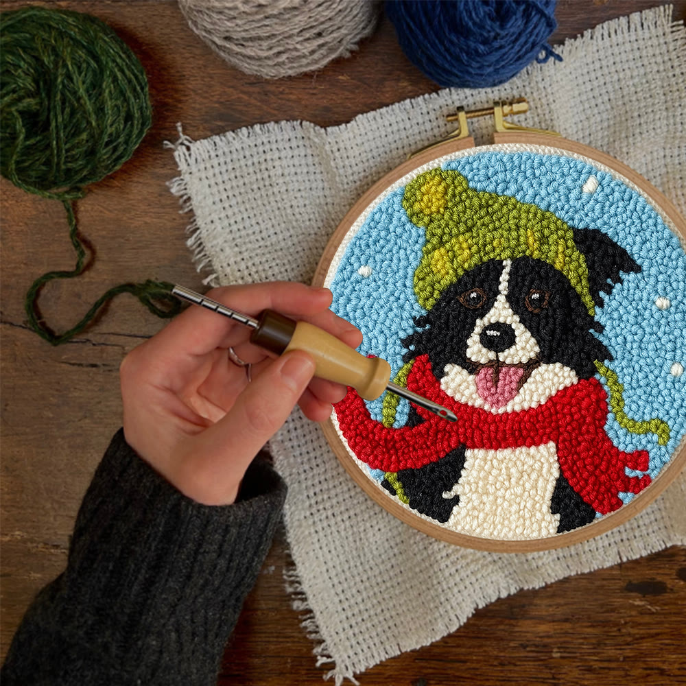 Winter Adorned Puppy Punch Needle Kit – Easy Beginner Handcraft | Cute Decor Hanging - image 2