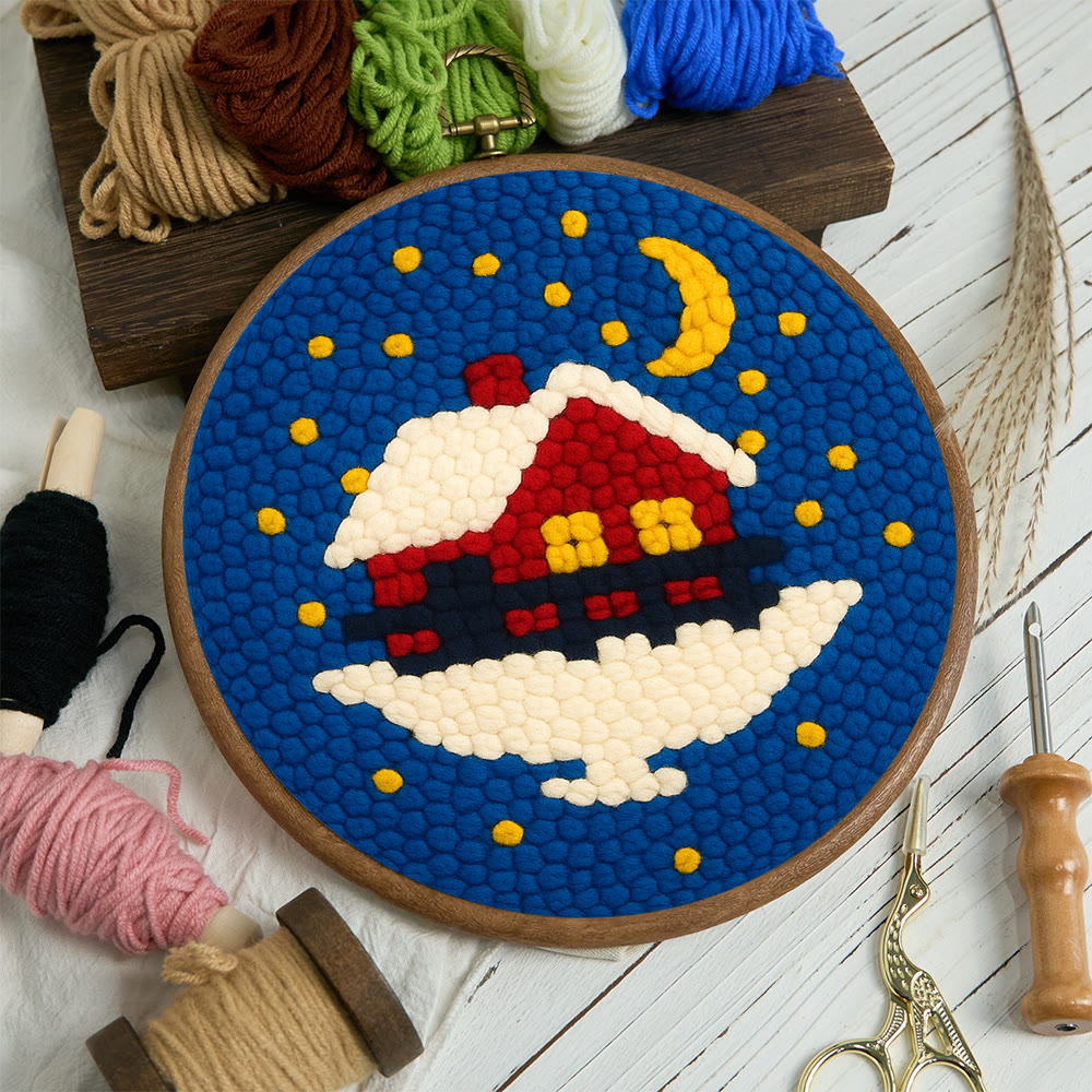 Starry Winter Snow Cottage Punch Needle – Embroidery Craft Kit | Charming Winter Gift - image 3