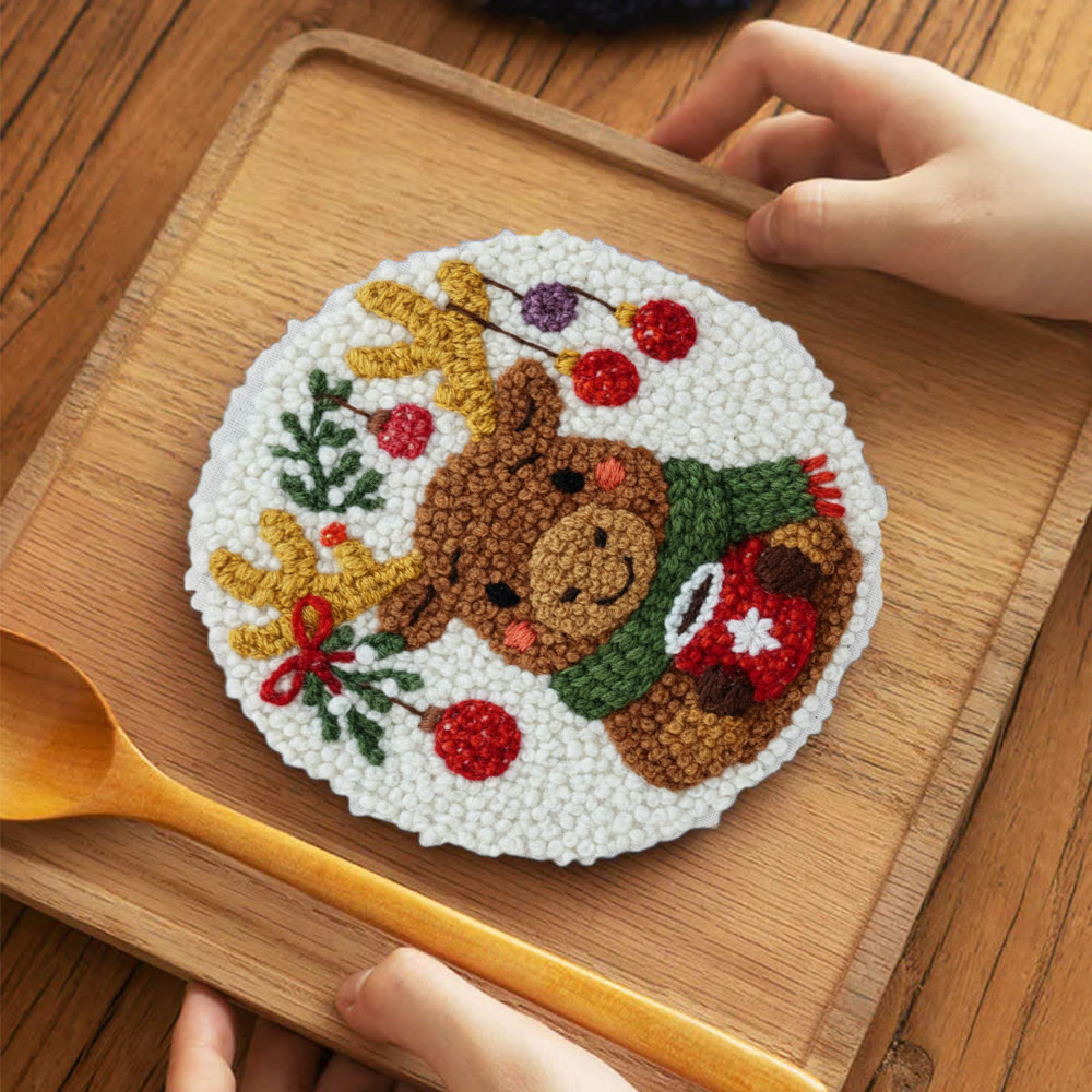 Cozy Christmas Moose Punch Needle – Embroidery Craft Set | Warm Winter Decor - 5 inch Coaster Kit - image 4